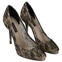 Black Lace Heels Pumps Champagne Shoes