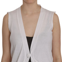 White 100% Cotton Sleeveless Cardigan Top Vest