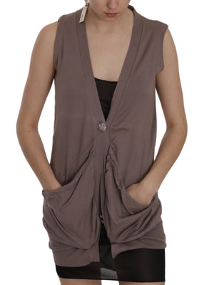 Brown 100% Cotton Sleeveless Cardigan Top Vest