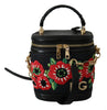 Black Leather Floral Motiv DG Logo Shoulder Borse Bag