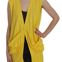 Yellow 100% Cotton Sleeveless Cardigan Top Vest