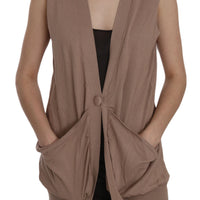 Brown 100% Cotton Sleeveless Cardigan Top Vest