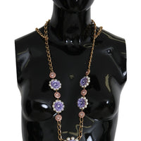 Gold Tone Floral Crystals Purple Embellished Necklace