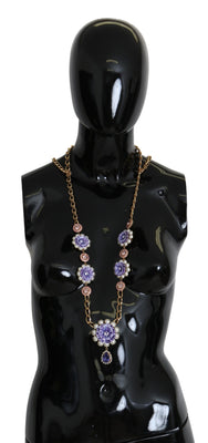 Gold Tone Floral Crystals Purple Embellished Necklace