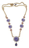 Gold Tone Floral Crystals Purple Embellished Necklace