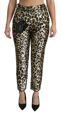 Brown Leopard Sequined High Waist Pants