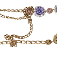 Gold Tone Floral Crystals Purple Embellished Necklace