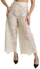 Cream Lace High Waist Palazzo Cropped Pants