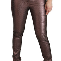 Purple Metallic High Waist Skinny Cotton Pants