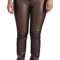 Purple Metallic High Waist Skinny Cotton Pants