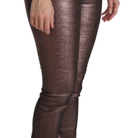 Purple Metallic High Waist Skinny Cotton Pants