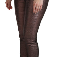 Purple Metallic High Waist Skinny Cotton Pants