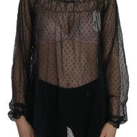 Black Mesh See Through Long Sleeve Top Blouse