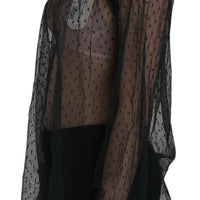 Black Mesh See Through Long Sleeve Top Blouse