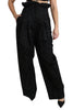 Black Brocade High Waist Wide Leg Cotton Pant