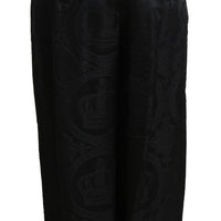 Black Brocade High Waist Wide Leg Cotton Pant