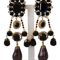 Black Crystals Clip-on Jewelry Eggplant Gold Tone Earrings