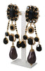 Black Crystals Clip-on Jewelry Eggplant Gold Tone Earrings