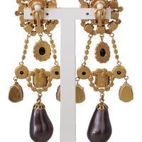 Black Crystals Clip-on Jewelry Eggplant Gold Tone Earrings