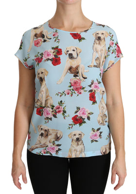 Blue Floral Labrador T-shirt Blouse Top