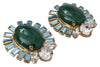 Gold Tone Oval Malachite Stone Clip-on Jewelry Earrings