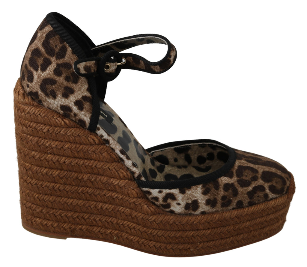 Brown Leopard Ankle Strap Wedge Sandals Shoes