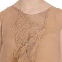 Brown Lace Sleeveless Casual Tank Top Blouse