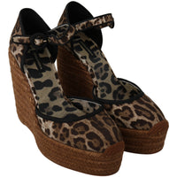 Brown Leopard Ankle Strap Wedge Sandals Shoes