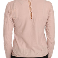 Pink Lace See Through Long Sleeve Top Blouse