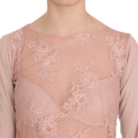 Pink Lace See Through Long Sleeve Top Blouse