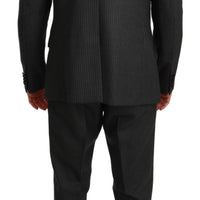 Gray Striped Slim Fit 3 Piece Wool Suit