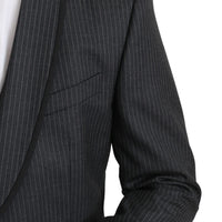 Gray Striped Slim Fit 3 Piece Wool Suit