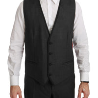 Gray Striped Slim Fit 3 Piece Wool Suit