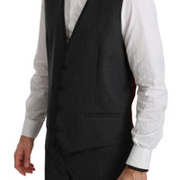 Gray Striped Slim Fit 3 Piece Wool Suit