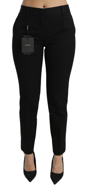 Black Mid Waist Skinny Formal Wool Stretch Pants