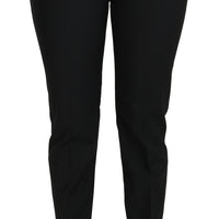 Black Mid Waist Skinny Formal Wool Stretch Pants