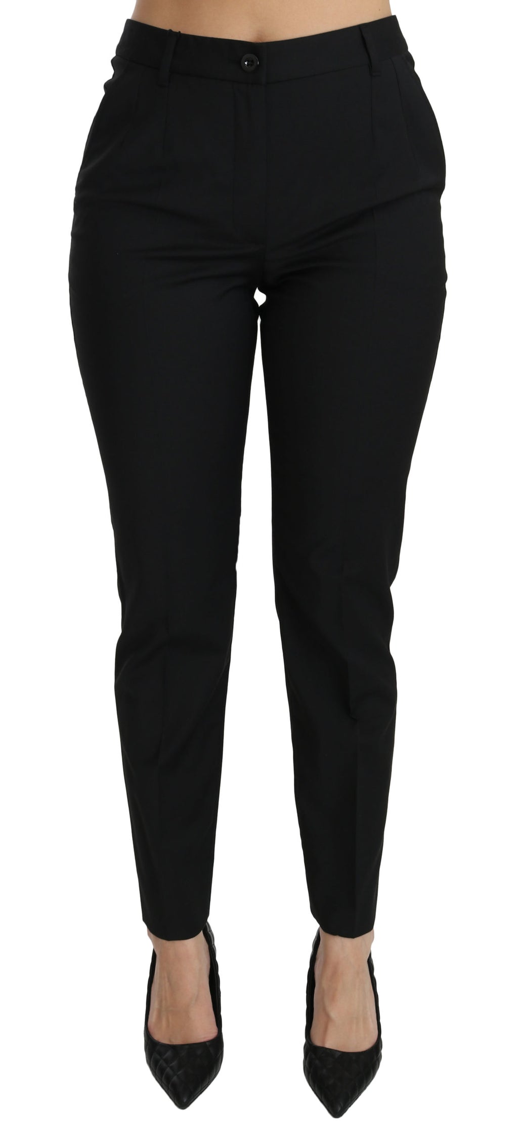 Black Mid Waist Skinny Formal Wool Stretch Pants