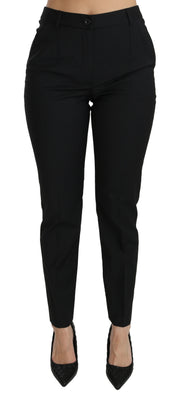 Black Mid Waist Skinny Formal Wool Stretch Pants