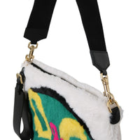 White Polyester Clutch Handbag Purse CLEO Fur Bag