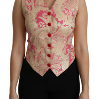 Pink Gold Brocade Waistcoat Vest Blouse Top