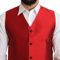 Red 100% Silk Formal Waist Coat Vest