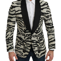 Black White Zebra Slim Fit Formal Blazer