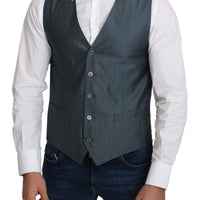 Blue Wool Elastan Formal Coat Vest