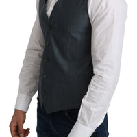 Blue Wool Elastan Formal Coat Vest