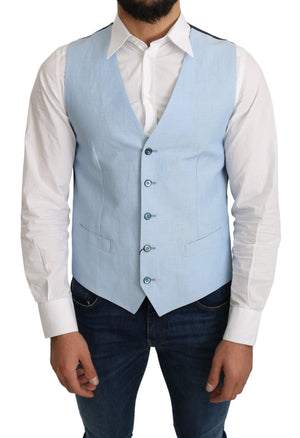 Blue Viscose Stretch Formal Coat Vest