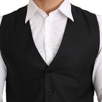 Gray Wool Elastan Formal Coat Vest