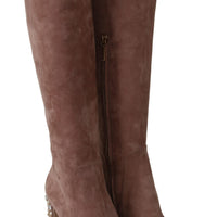 Beige Suede Leather Crystal Boots