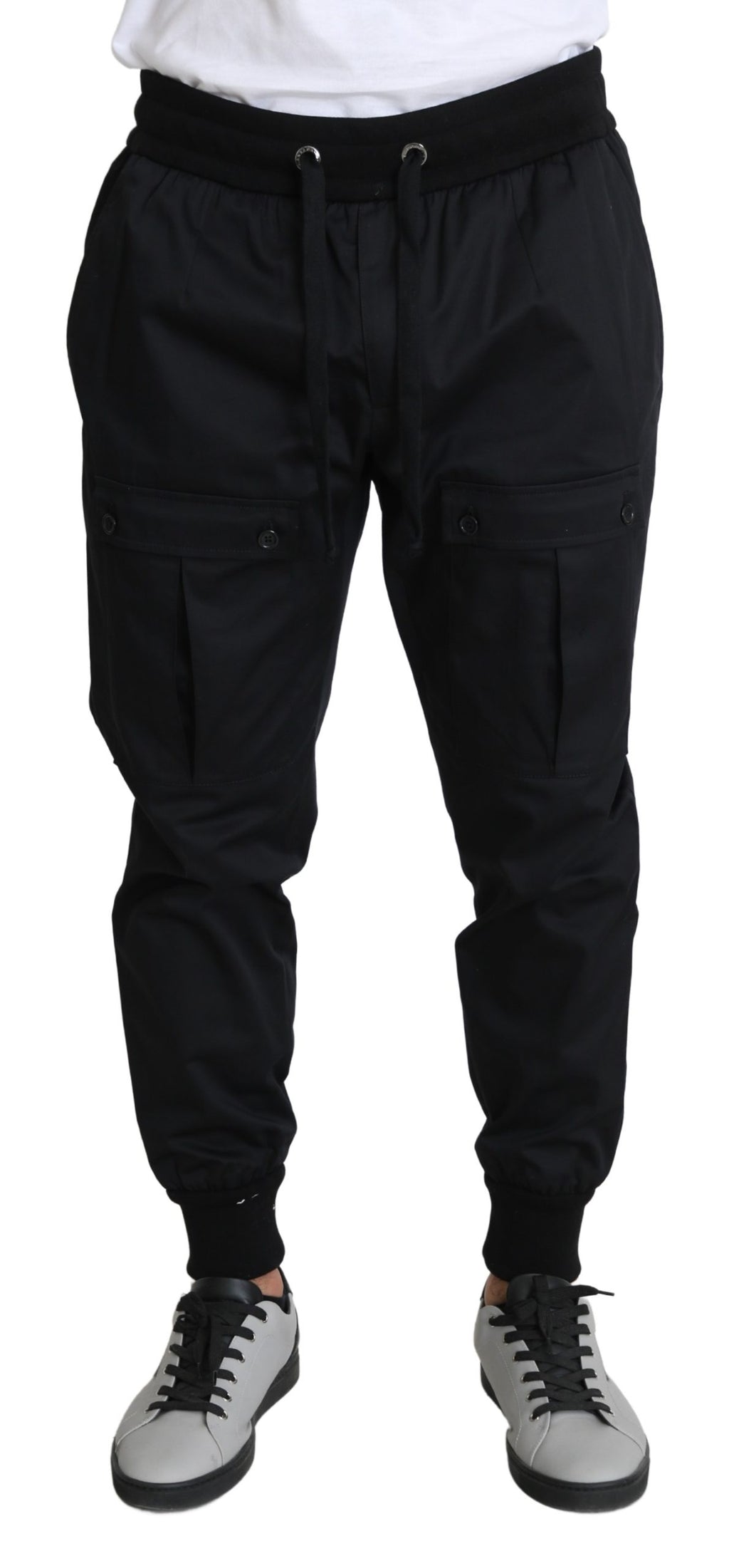 Black Cotton Stretch Jogging Trousers Pants