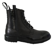 Black Leather Boots Zipper Mens Shoes