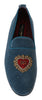 Blue Velvet Flats Heart Loafers Shoes